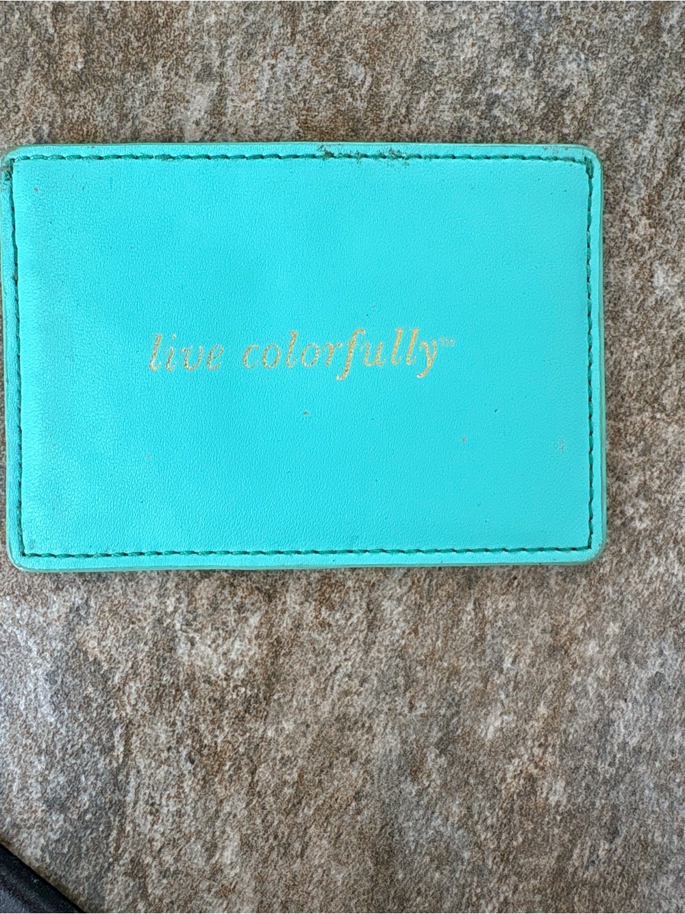 kate spade turquoise card holder w/ gold logo EUC - Picture 3 of 6
